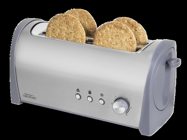 Cecotec Steel&Toast 2L. Tostadora Acero de 6 Niveles de Potencia Capacidad para 4 Tostadas 3 Funciones (Tostar Recalentar Descongelar) Incluye Soporte Panecillos con Bandeja Recogemigas 1400 W Tostadora de pan  
