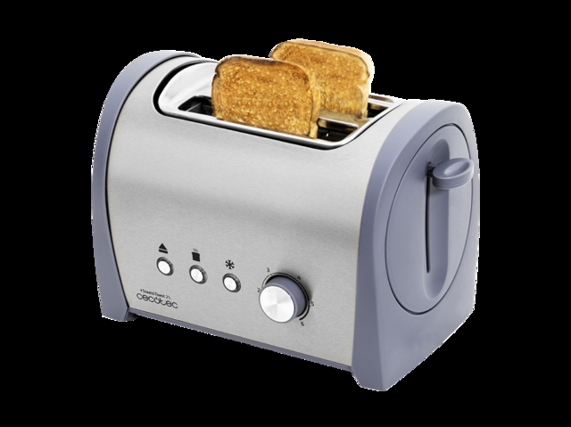 Cecotec Steel&Toast 2S. Tostadora Acero con 6 Niveles de Potencia Capacidad para 2 Tostadas 3 Funciones(Tostar Recalentar Descongelar) Incluye Soporte Panecillos Bandeja Recogemigas 800 W Tostadora de pan  