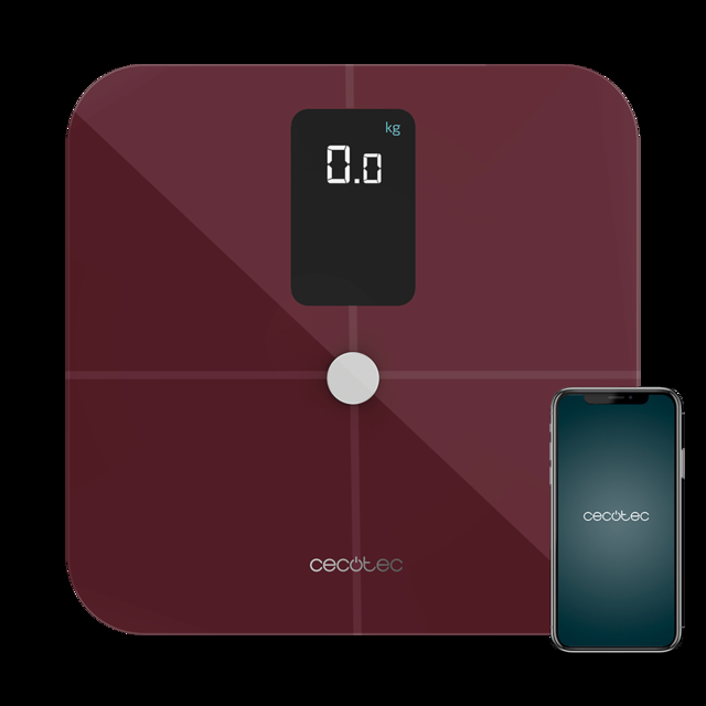 Cecotec Surface Precision 10400 Smart Healthy Vision Garnet. Bascula de Baño inteligente con Medición de Bioimpedancia App 15 Parámetros Básculas de baño