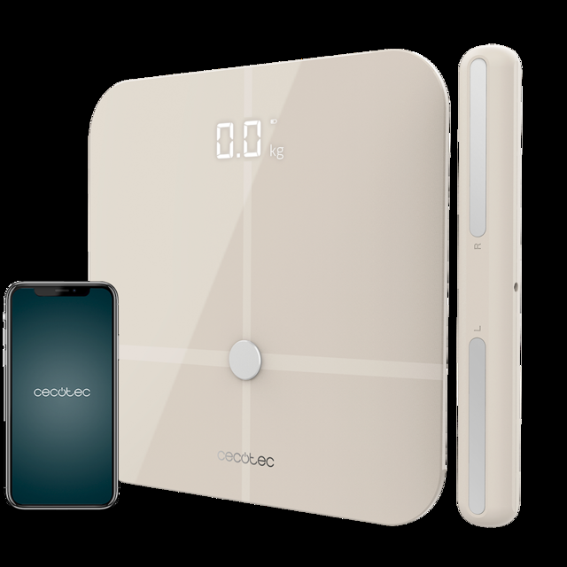 Cecotec Surface Precision 10600 Smart Healty Pro Beige. Báscula De Baño Con App Conectividad Bluetooth Barra Con Sensores Para Medición De Bioimpedancia 15 Parámetros Diseño Extraplano Báscula De Baño Con Función De Bioi