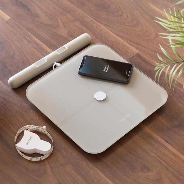 Cecotec Surface Precision 10600 Smart Healty Pro Beige. Báscula De Baño Con App Conectividad Bluetooth Barra Con Sensores Para Medición De Bioimpedancia 15 Parámetros Diseño Extraplano Báscula De Baño Con Función De Bioi