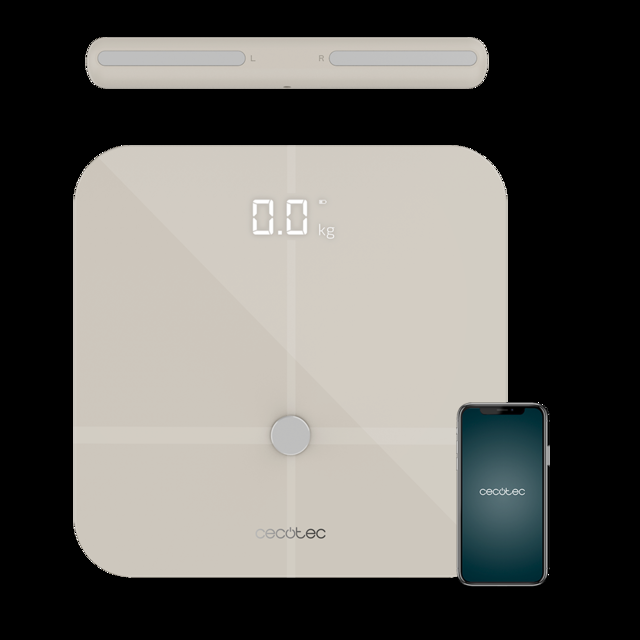 Cecotec Surface Precision 10600 Smart Healty Pro Beige. Báscula de baño Con App Conectividad Bluetooth Barra con sensores para medición de bioimpedancia 15 Parámetros Diseño extraplano Báscula de baño con función de bioi