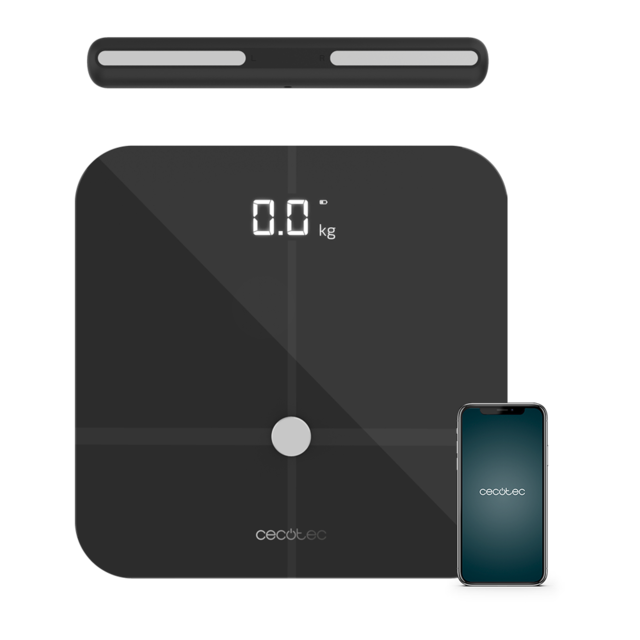 Cecotec Surface Precision 10600 Smart Healty Pro Dark Grey. Báscula de baño Con App Conectividad Bluetooth Barra con sensores para medición de bioimpedancia 15 Parámetros Diseño extraplano<h2 class="d-flex justify-content-c