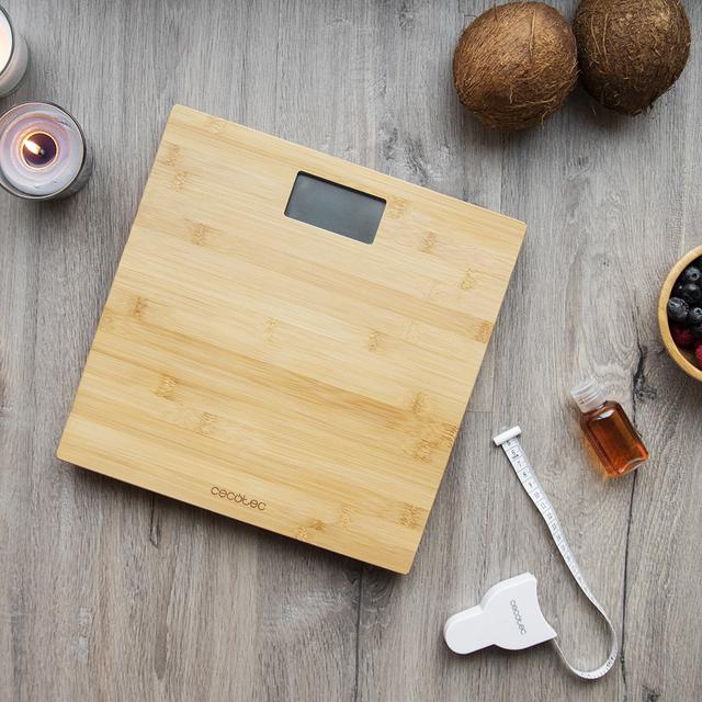 Cecotec Surface Precision 9300 Healthy. Báscula De Baño Digital Con Plataforma De Bambú (eco-friendly) Pantalla LCD Capacidad Máxima De 180kgr Lista Para Usar Cinta Métrica Báscula De Baño Digital Precisa