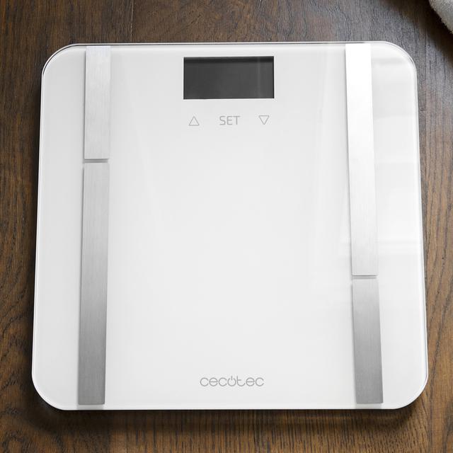 Cecotec Surface Precision 9400 Full Healthy. Báscula De Baño Digital De Alta Precisión Plataforma De Cristal Templado De Seguridad Pantalla LCD Invertida Y Capacidad Máxima De 180kgr Cinta Métrica (Blanco) Báscula Bioimped
