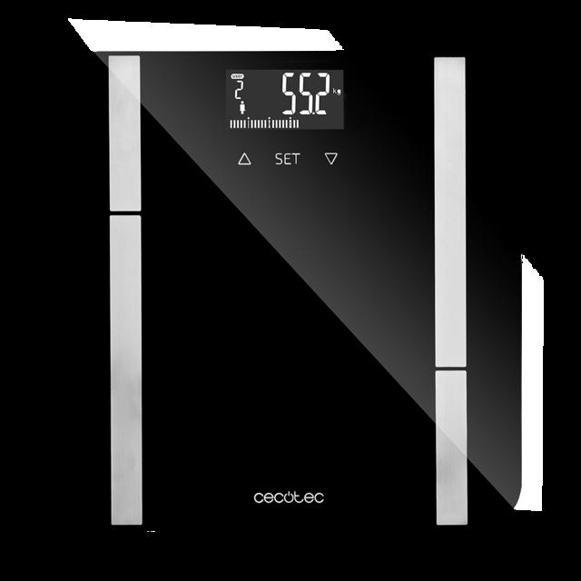 Cecotec Surface Precision 9400 Full Healthy. Báscula de Baño Digital con Alta precisión Plataforma de Cristal templado de seguridad pantalla LCD invertida y capacidad máxima de 180kgr Cinta métrica (Negro) Báscula bioimped