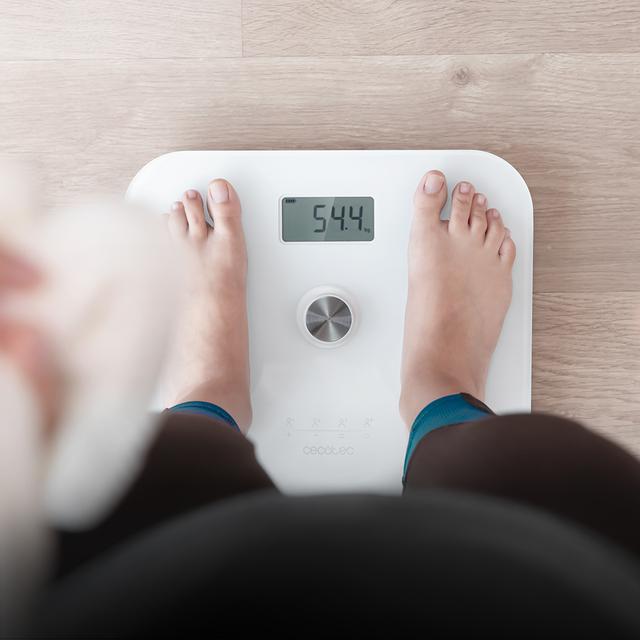 Cecotec Surface Precision EcoPower 10100 Full Healthy White. Báscula De Baño Con Pulsador Superficie De Vidrio Templado De Alta Seguridad Sensores De Precisión Pantalla LCD Báscula De Baño 