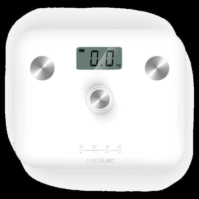 Cecotec Surface Precision EcoPower 10100 Full Healthy White. Báscula de baño Con pulsador Superficie de vidrio templado de alta seguridad sensores de precisión pantalla LCD Báscula de baño 