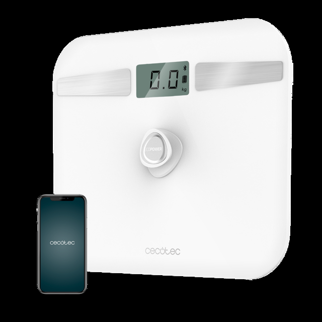 Cecotec Surface Precision EcoPower 10200 Smart Healthy. Báscula De Baño Con Pulsador Superficie De Vidrio Templado De Alta Seguridad Sensores De Precisión App Báscula De Baño Digital De Alta Precisión Recargable