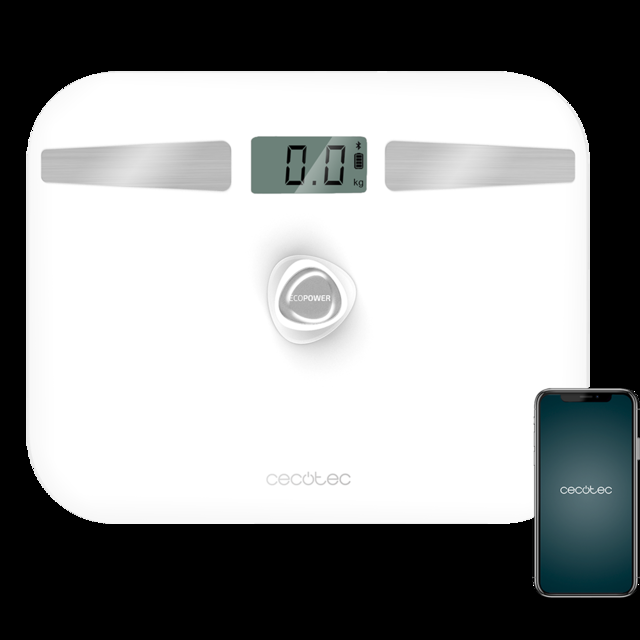 Cecotec Surface Precision EcoPower 10200 Smart Healthy. Báscula de baño Con pulsador Superficie de vidrio templado de alta seguridad Sensores de precisión App Báscula de baño digital de alta precisión recargable