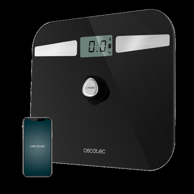 Cecotec Surface Precision EcoPower 10200 Smart Healthy Black. Báscula De Baño Con Pulsador Superficie De Vidrio Templado De Alta Seguridad Sensores De Precisión APP Báscula De Baño Digital De Alta Precisión Recargable