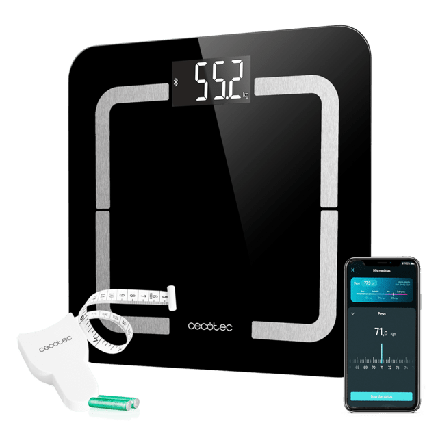 Cecotec Surface Precision Smart Healthy. Báscula De Baño Digital Inteligente Con Alta Precisión Cristal Templado Color Negro De Alta Seguridad Pantalla LCD Invertida 180K Báscula Bioimpedancia Eléctrica De Baño