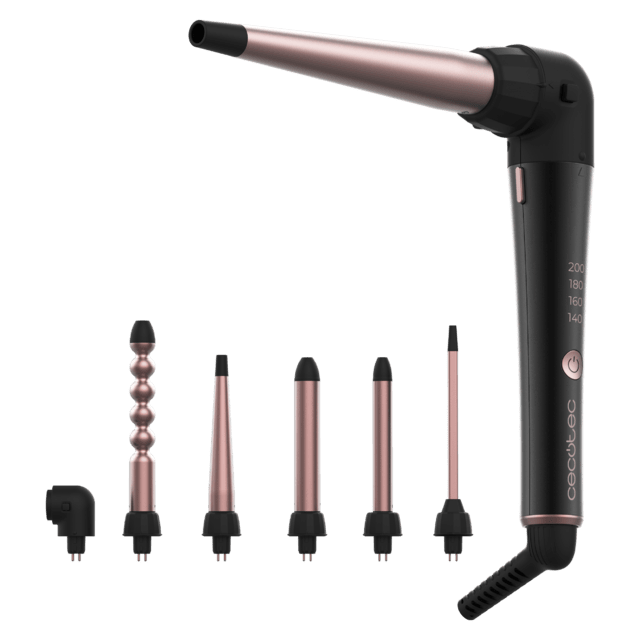 Cecotec SurfCare MultiWaves Rizador De Pelo Multicabezal Con 5 Cabezales Para Hacer Diferentes Rizos Con Un Codo De 90 Grados Que Asegura Mayor Comodidad De Uso Y Con Guante Térmico Estuche Y 2 Clips. Rizador De Pelo Multicabez