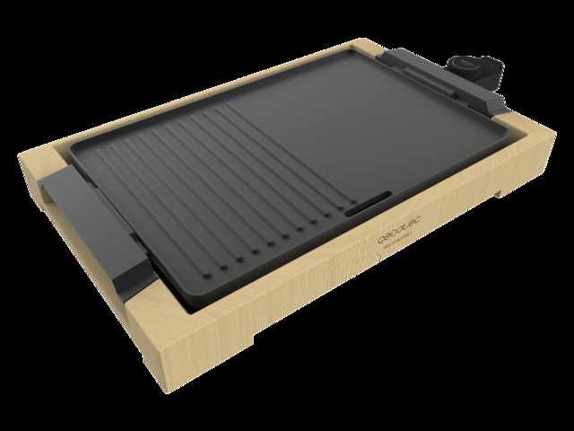 Cecotec Tasty&Grill 2000 Bamboo Black. Plancha De Asar Eléctrica Con Potencia 2000 W Acabados En Acero Inoxidable Termostato Regulable Superficie Grill Revestimiento RockStone Apta Para Lavavajillas Plancha De Asar Eléctrica D