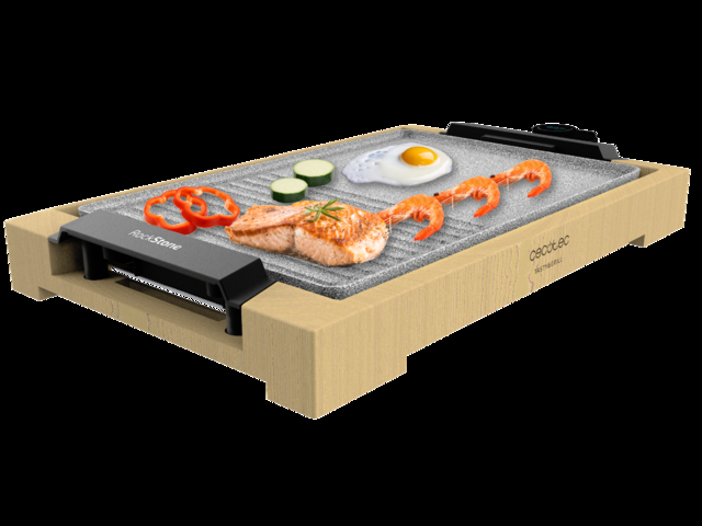 Cecotec Tasty&Grill 2000 Bamboo MixStone. Plancha De Asar Eléctrica De 2000 W Estructura Bambú Termostato Regulable Superficie Mixta Grill Y Plancha Revestimiento RockStone Apta Lavavajillas Plancha Eléctrica Cocina 2000 W