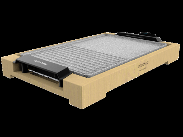 Cecotec Tasty&Grill 2000 Bamboo MixStone. Plancha de asar eléctrica de 2000 W Estructura Bambú Termostato regulable Superficie mixta Grill y plancha Revestimiento RockStone Apta lavavajillas Plancha eléctrica cocina 2000 W