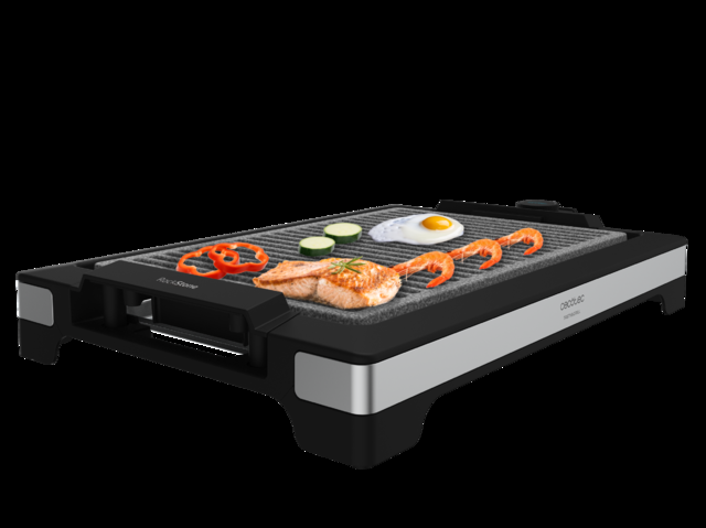 Cecotec Tasty&Grill 2000 Inox LineStone. Plancha De Asar Eléctrica Con Potencia 2000 W Acabados Acero Inoxidable Termostato Regulable Superficie Grill Revestimiento RockStone Apta Lavavajillas Plancha Eléctrica Cocina 2000 W
