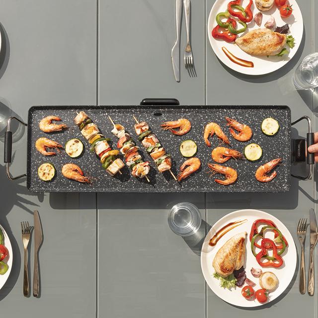 Cecotec Tasty&Grill 3000 RockWater XL. Plancha De Asar Eléctrica Con 2400 W Gran Superficie 70x22cm Revestimiento Piedra RockStone Antiadherente Termostato Regulable Plancha De Asar Eléctrica De 2400 W Con Revestimiento Rockst