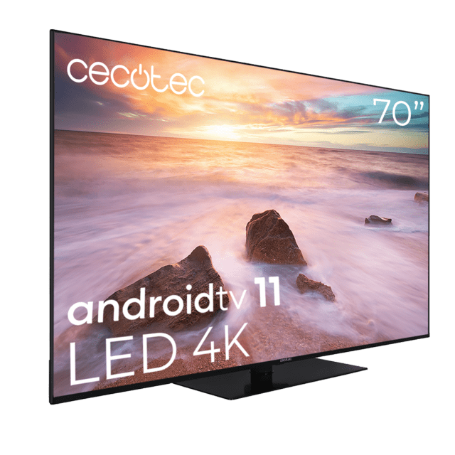 Cecotec Televisión LED 70” Con Resolución 4K UHD Sistema Operativo Android TV 11 Chromecast HDR10+ Google Voice Assistant Clase F Con Peana Central. Televisión LED 70" Smart TV
