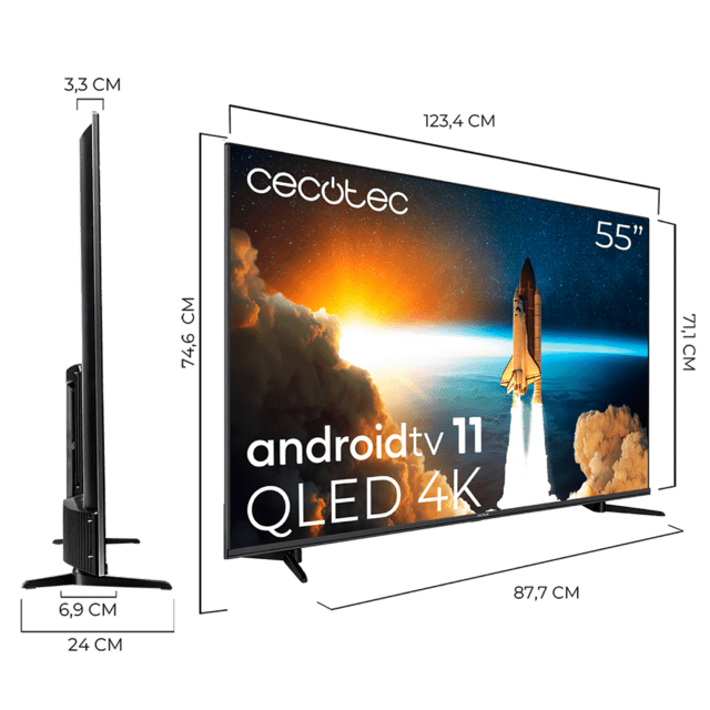 Cecotec Televisión TV Cecotec V1+ Series VQU11055+S QLED 55” Con Resolución 4K UHD Y Sistema Operativo Android TV Televisión QLED 55" Smart TV