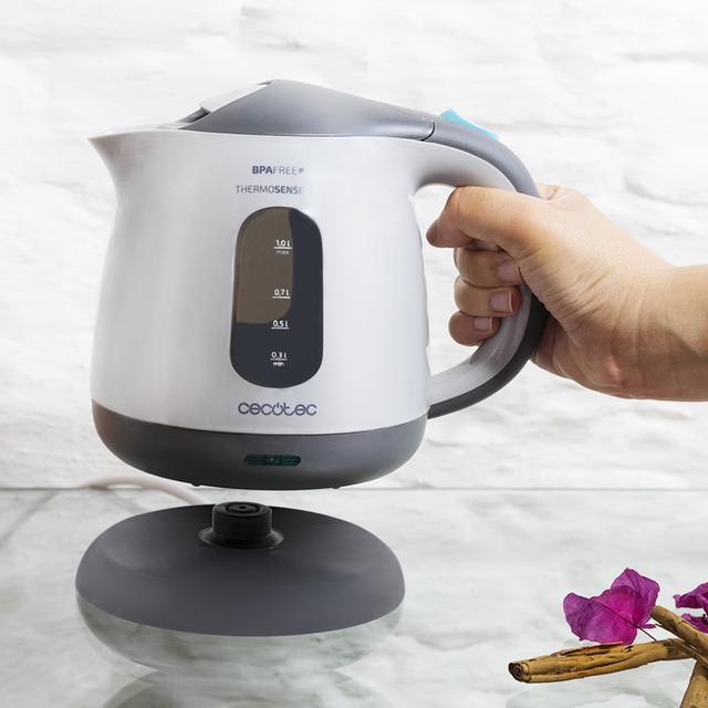 Cecotec ThermoSense 120 M. Hervidor De Agua Eléctrico De 1 Litro Libre De BPA 1100 W De Potencia Base 360º Filtro Antical Desmontable Doble Sistema De Seguridad Plástico Hervidor De Agua Eléctrico