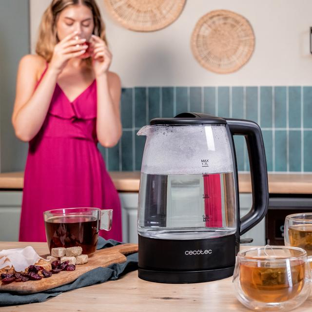 Cecotec ThermoSense 320 Clear Hervidor De Agua De 1 7 Litros Cuerpo De Vidrio De Borosilicato De Alta Calidad Con 2200 W. Hervidor De Agua