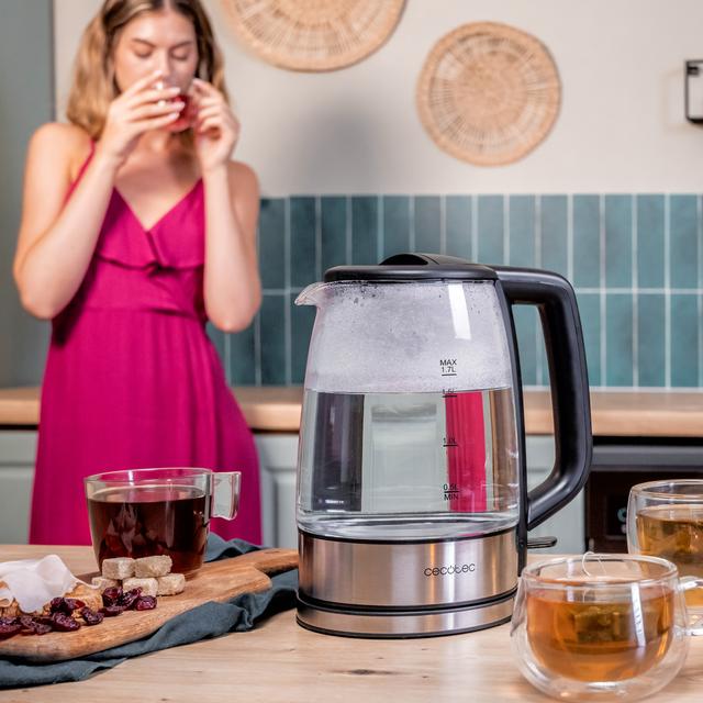 Cecotec ThermoSense 340 Clear Hervidor De Agua De 1 7 Litros Cuerpo De Vidrio De Borosilicato De Alta Calidad Con 2200 W. Hervidor De Agua