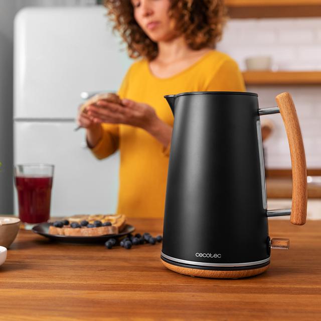 Cecotec ThermoSense 400 Black Woody.Hervidor De Agua Con 3000 W Capacidad 1 7 Litros Acero Inoxidable Libre BPA Base Con Giro 360º Filtro Antical Desmontable Sistema De Seguridad Hervidor De Agua De 3000W