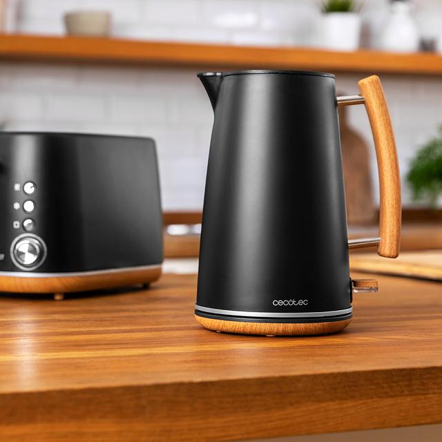 Cecotec ThermoSense 400 Black Woody.Hervidor De Agua Con 3000 W Capacidad 1 7 Litros Acero Inoxidable Libre BPA Base Con Giro 360º Filtro Antical Desmontable Sistema De Seguridad Hervidor De Agua De 3000W