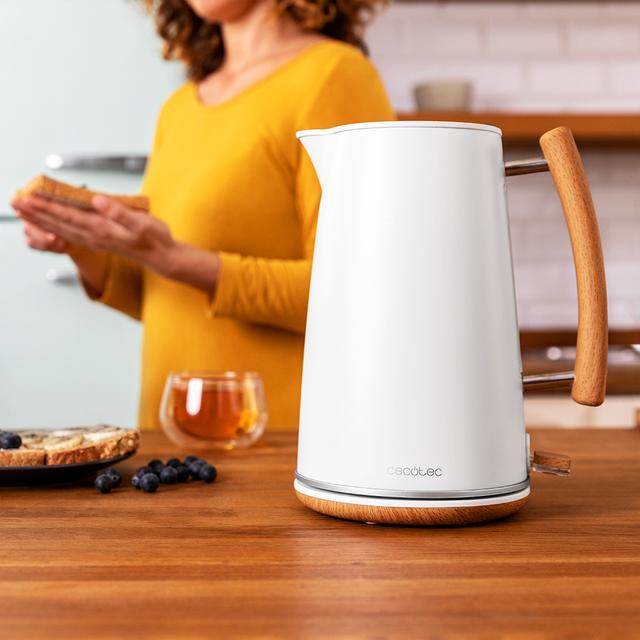 Cecotec ThermoSense 400 White Woody. Hervidor De Agua Con 3000 W Capacidad 1 7 Litros Acero Inoxidable Libre BPA Base Con Giro 360º Filtro Antical Desmontable Sistema De Seguridad Hervidor De Agua De 3000W
