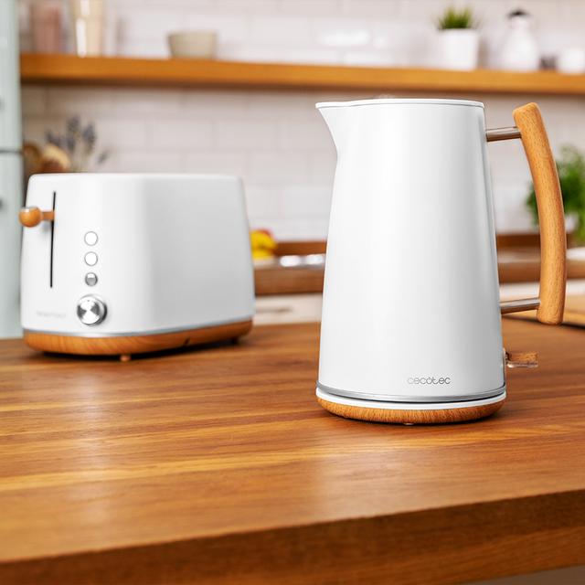 Cecotec ThermoSense 400 White Woody. Hervidor De Agua Con 3000 W Capacidad 1 7 Litros Acero Inoxidable Libre BPA Base Con Giro 360º Filtro Antical Desmontable Sistema De Seguridad Hervidor De Agua De 3000W