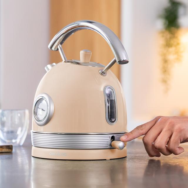 Cecotec ThermoSense 420 Light Beige. Hervidor De Agua Eléctrico De 1 8 Litros De Capacidad 2200 W Medidor De Temperatura Base 360º Acero Inoxidable Estilo Vintage Beige Hervidor De Agua