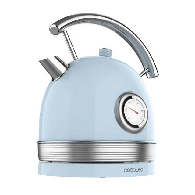 Cecotec ThermoSense 420 Light Blue. Hervidor De Agua Eléctrico De 1 8 Litros De Capacidad 2200 W Medidor De Temperatura Base 360º Acero Inoxidable Estilo Vintage Azul Hervidor De Agua
