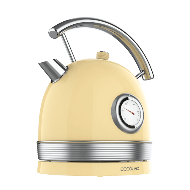 Cecotec ThermoSense 420 Light Yellow. Hervidor De Agua Eléctrico De 1 8 Litros De Capacidad 2200 W Medidor De Temperatura Base 360º Acero Inoxidable Estilo Vintage Amarillo Hervidor De Agua Eléctrico De Estilo Vintage Con 1 8