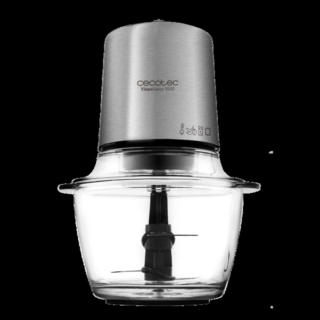 Cecotec TitanGlass 1000. Picadora Eléctrica De 500 W Multifuncion: Pica Tritura Pulveriza Trocea Cuchillas Con Recubrimiento De Titanio Desmontables Capacidad 1l Vidrio Resistente Picadora De Carne Y Verduras Eléctrica  