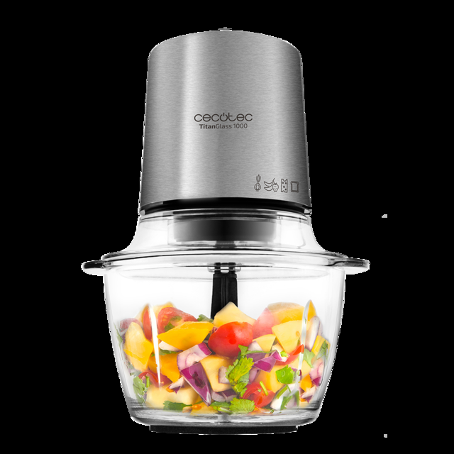 Cecotec TitanGlass 1000. Picadora Eléctrica De 500 W Multifuncion: Pica Tritura Pulveriza Trocea Cuchillas Con Recubrimiento De Titanio Desmontables Capacidad 1l Vidrio Resistente Picadora De Carne Y Verduras Eléctrica  