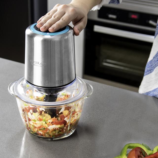 Cecotec TitanGlass Picadora Eléctrica. 400 W Multifuncion: Pica Tritura Pulveriza Trocea Cuchillas Con Recubrimiento De Titanio Desmontables Capacidad 1l Vidrio ResistentePicadora De Carne Y Verduras Eléctrica