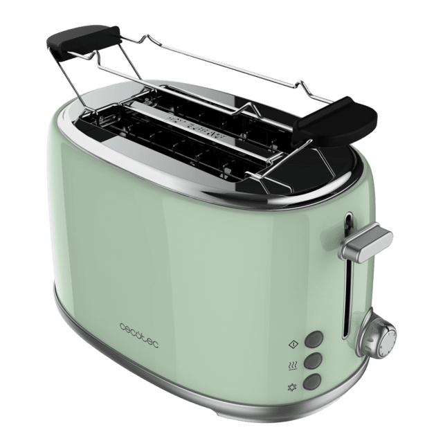 Cecotec Toast&Taste 1000 Retro Double Green Tostadora De Acero Con 2 Ranuras Anchas Cortas Y Con Capacidad Para 2 Tostadas Tostador Vertical