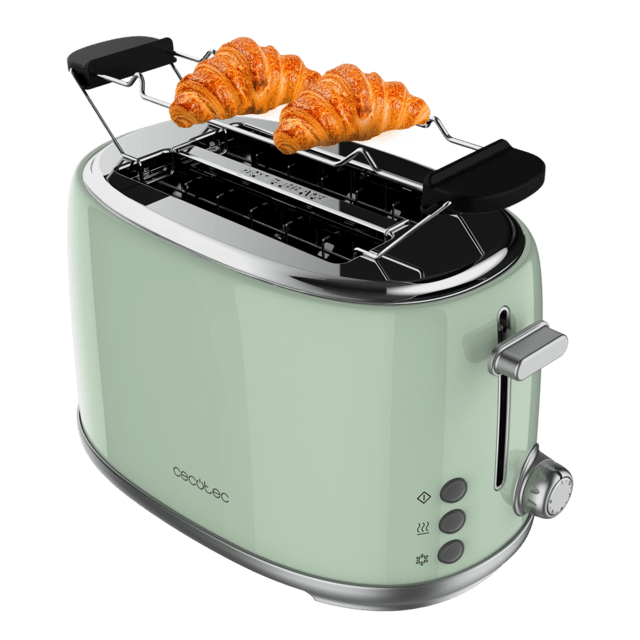 Cecotec Toast&Taste 1000 Retro Double Green Tostadora de acero con 2 ranuras anchas cortas y con capacidad para 2 tostadas Tostador vertical