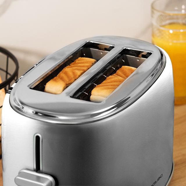 Cecotec Toast&Taste 1000 Retro Double Inox Tostadora De Acero Con 2 Ranuras Anchas Cortas Y Con Capacidad Para 2 Tostadas. Tostadora