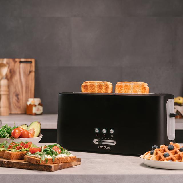 Cecotec Toast&Taste 10000 Extra. Tostadora Vertical De 980 W Ranura Larga Extraancha 3 Funciones Preconfiguradas Diseño En Plástico Con Acabados En Acero Inox Incluye Varillas Superiores Tostador Vertical