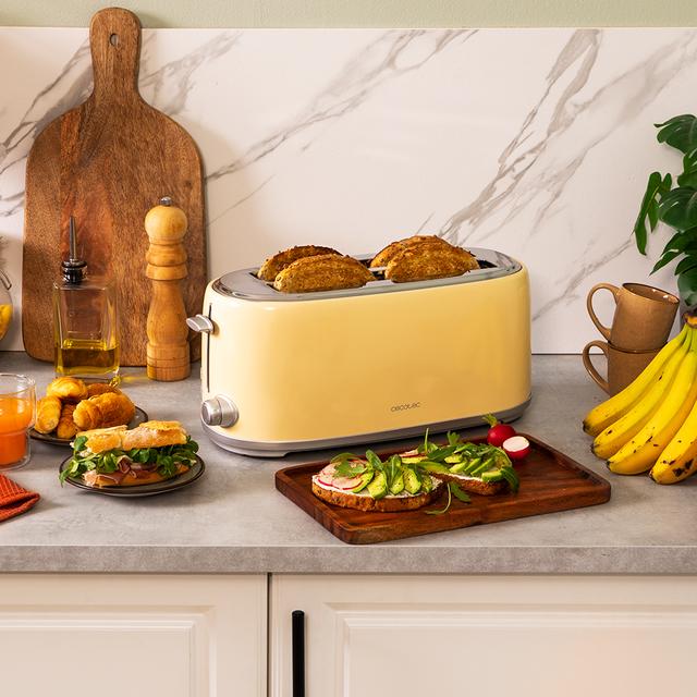 Cecotec Toast&Taste 1600 Retro Double Beige Tostadora De Acero Con 2 Ranuras Anchas Largas Y Con Capacidad Para 4 Tostadas. Tostador Vertical