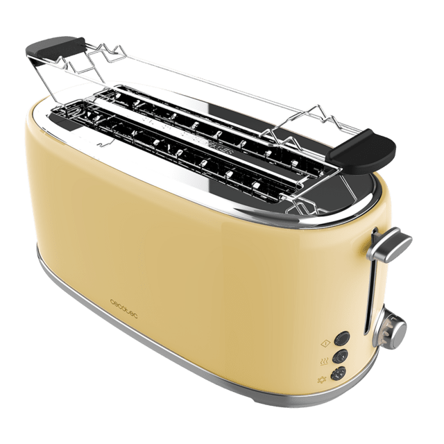 Cecotec Toast&Taste 1600 Retro Double Beige Tostadora de acero con 2 ranuras anchas largas y con capacidad para 4 tostadas. Tostador vertical
