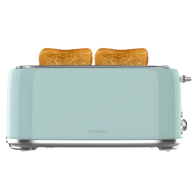 Cecotec Toast&Taste 1600 Retro Double Blue Tostadora De Acero Con 2 Ranuras Anchas Largas Y Con Capacidad Para 4 Tostadas. Tostador Vertical
