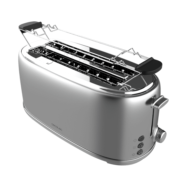 Cecotec Toast&Taste 1600 Retro Double Inox Tostadora De Acero Con 2 Ranuras Anchas Largas Y Con Capacidad Para 4 Tostadas. Tostadora