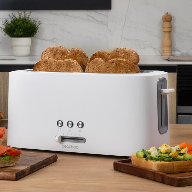Cecotec Toast&Taste 16000 Extra Doble White. Tostadora De 1630 W 2 Ranuras Largas Extraanchas Función Recalentar Descongelar Y Cancelar Plástico Varillas Superiores Blanco Tostadora De Plástico De Dos Ranuras Largas Y Extra A