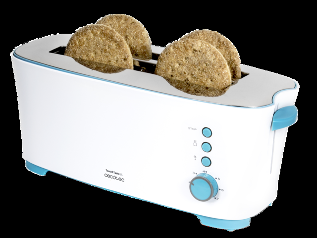 Cecotec Toast&Taste 2L. Tostadora De 1350 E 7 Niveles De Potencia Capacidad Para 4 Tostadas 3 Funciones (Tostar Recalentar Descongelar) Incluye Soporte Panecillos Bandeja Recogemigas Tostadora De Pan