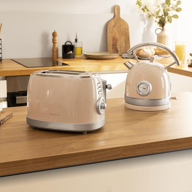 Cecotec Toast&Taste 800 Vintage Light Beige. Tostadora De 850 W Doble Ranura Corta Extra Anchas De 3 8 Cm 2 Tostadas Acabados En Acero Inoxidable Estilo Vintage 3 Funciones Beige Tostador Vertical