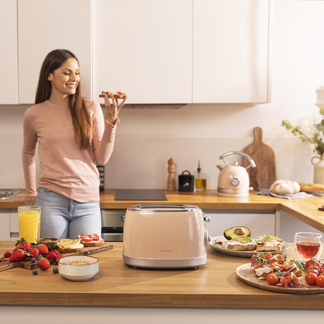 Cecotec Toast&Taste 800 Vintage Light Beige. Tostadora De 850 W Doble Ranura Corta Extra Anchas De 3 8 Cm 2 Tostadas Acabados En Acero Inoxidable Estilo Vintage 3 Funciones Beige Tostador Vertical