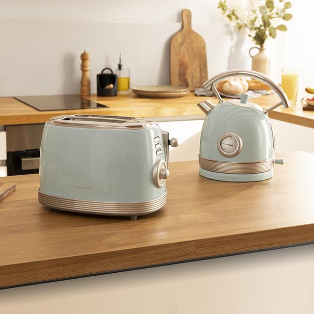 Cecotec Toast&Taste 800 Vintage Light Blue. Tostadora De 850 W Doble Ranura Corta Extra Anchas De 3 8 Cm 2 Tostadas Acabados En Acero Inoxidable Estilo Vintage 3 Funciones Azul Tostador Vertical